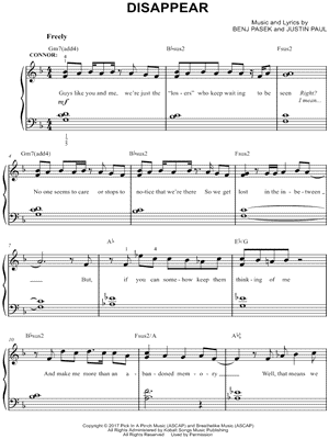 Disappear from Dear Evan Hansen - Sheet Music