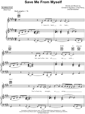 Save Me from Myself by Christina Aguilera - Sheet Music