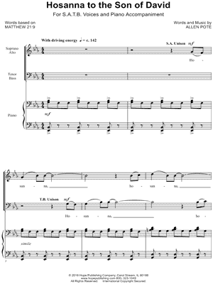 Hosanna to the Son of David by Allen Pote - Sheet Music