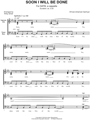 Soon I Will Be Done by Kirby Shaw - Sheet Music