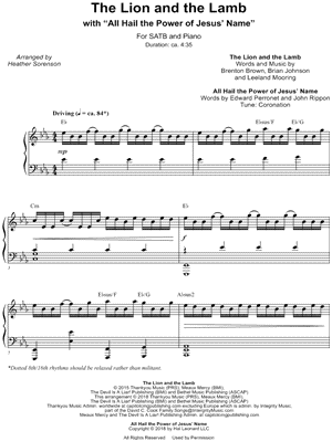 The Lion and the Lamb with All Hail The Power Of Jesus' Name by Heather Sorenson - Sheet Music