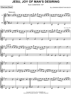 Jesu, Joy of Man's Desiring - Clarinet Duet by Johann Sebastian Bach - Sheet Music