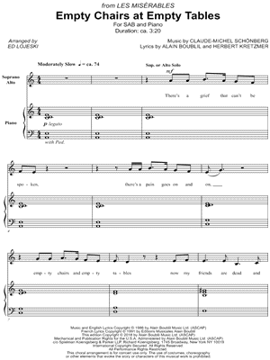Empty Chairs at Empty Tables from Les Misérables - Sheet Music