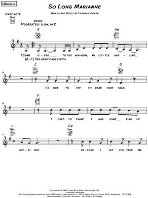 So Long, Marianne by Leonard Cohen - Sheet Music