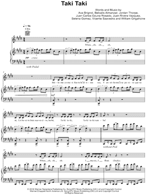 Taki Taki by DJ Snake feat. Selena Gomez; Ozuna & Cardi B - Sheet Music