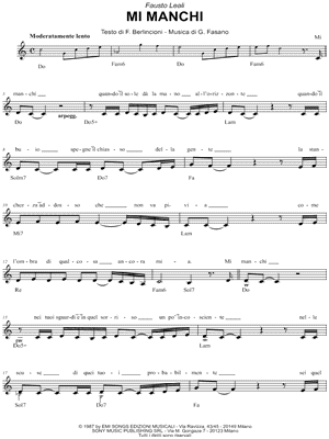 Mi Manchi by Fausto Leali - Sheet Music