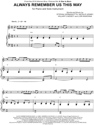 Always Remember Us This Way - Piano Accompaniment