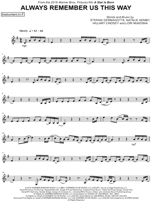 Always Remember Us This Way - F Instrument