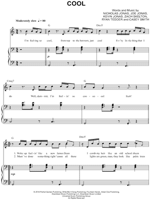 Cool by Jonas Brothers - Sheet Music