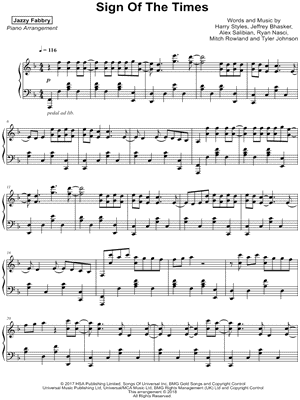 Sign of the Times by Jazzy Fabbry - Sheet Music