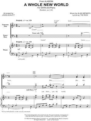 A Whole New World from Aladdin - Sheet Music