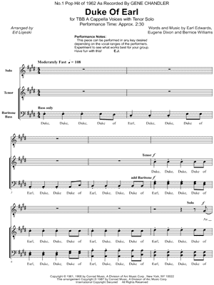 Duke of Earl by Gene Chandler - Sheet Music