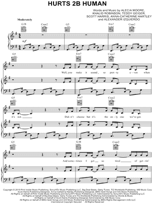 Hurts 2B Human by Pink feat. Khalid - Sheet Music