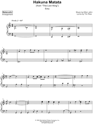 Hakuna Matata [easy] by Betacustic - Sheet Music