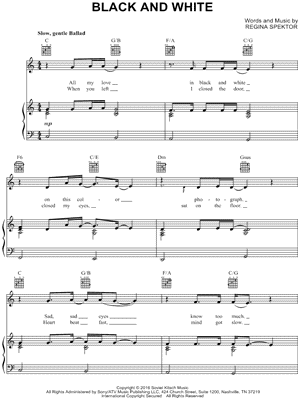 Black And White by Regina Spektor - Sheet Music