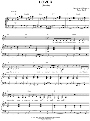 Lover (Remix) by Taylor Swift feat. Shawn Mendes - Sheet Music