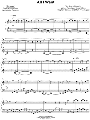 All I Want by Christina - Sheet Music