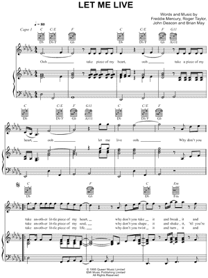Let Me Live by Queen - Sheet Music