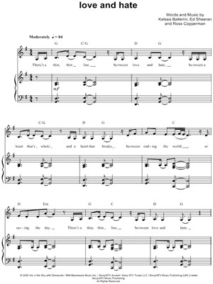 love and hate by Kelsea Ballerini - Sheet Music