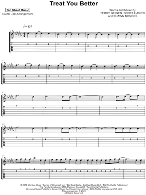 Treat You Better by Tab Sheet Music - Sheet Music