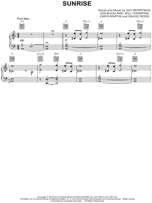 Sunrise by Coldplay - Sheet Music