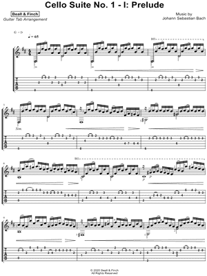 Prelude from Cello Suite No. 1, BWV 1007 by Beall & Finch - Sheet Music
