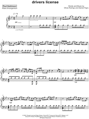 drivers license by Paul Hankinson - Sheet Music