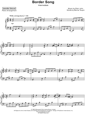 Border Song [intermediate] by Jennifer Eklund - Sheet Music