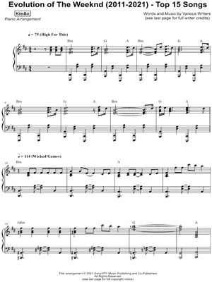 Evolution of The Weeknd (2011-2021) - Top 15 Songs by KimBo - Sheet Music