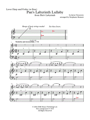 Pan's Labyrinth Lullaby - Lever Harp & Violin by Stephanie Bennett - Sheet Music
