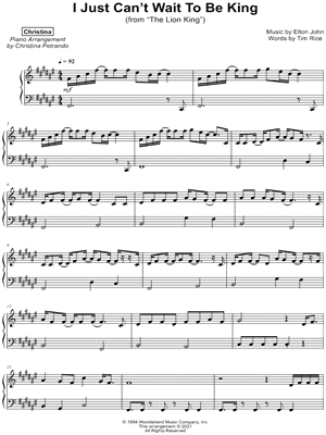 I Just Can't Wait to Be King by Christina - Sheet Music