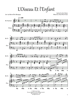L'oiseau et l'enfant - Clarinet & Piano by Marie-Ève Mainguy - Sheet Music