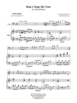 Don't Stop Me Now - Cello & Piano by Tobias Beiler - Sheet Music