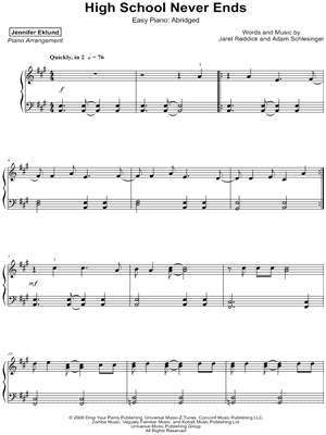 High School Never Ends [easy - abridged] by Jennifer Eklund - Sheet Music