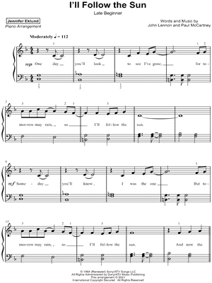 I'll Follow the Sun [late beginner] by Jennifer Eklund - Sheet Music