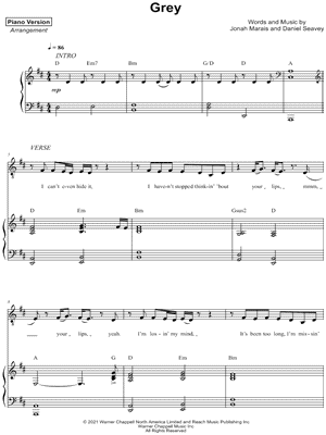 Grey by Piano Version - Sheet Music