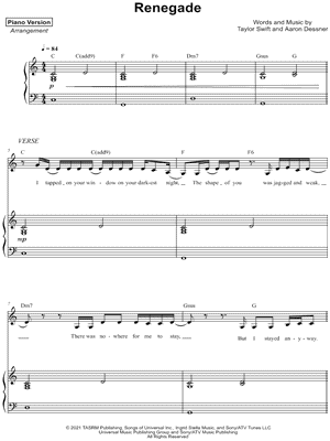 Renegade by Piano Version - Sheet Music