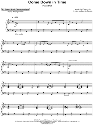 Come Down in Time [piano part] by My Sheet Music Transcriptions - Sheet Music