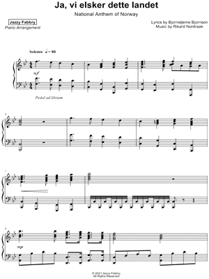 Ja, Vi Elsker Dette Landet by Jazzy Fabbry - Sheet Music