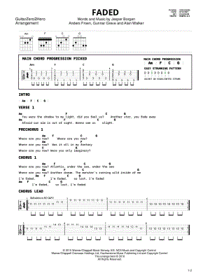 Faded by GuitarZero2Hero - Sheet Music