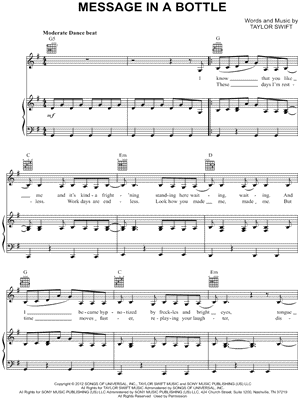 Message in a Bottle by Taylor Swift - Sheet Music