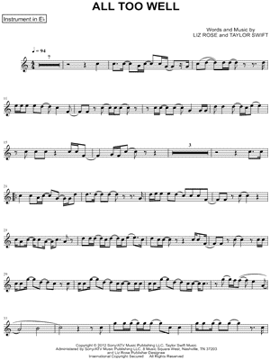 All Too Well - Eb Instrument