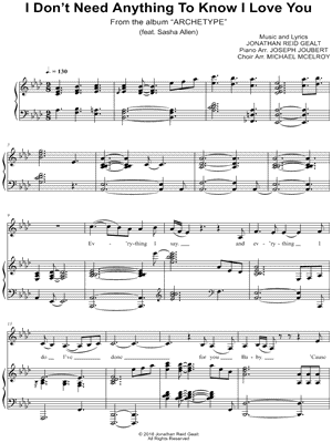 I Don't Need Anything to Know I Love You by Jonathan Reid Gealt - Sheet Music