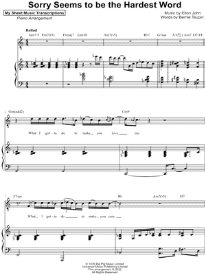 Sorry Seems to Be the Hardest Word by My Sheet Music Transcriptions - Sheet Music