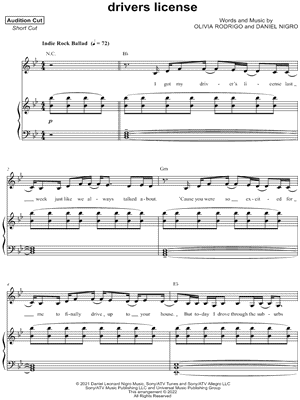 drivers license by Olivia Rodrigo - Sheet Music