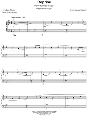 Reprise from Spirited Away [beginner - abridged] by Chrissy Ricker - Sheet Music