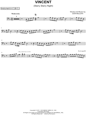 Vincent (Starry Starry Night) - Bass Clef Instrument