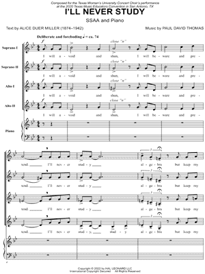 I'll Never Study by Paul David Thomas - Sheet Music