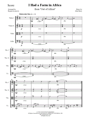 I Had a Farm in Africa (Main Title) by Bojana Jovanovic - Sheet Music