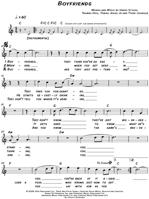 Boyfriends by Harry Styles - Sheet Music